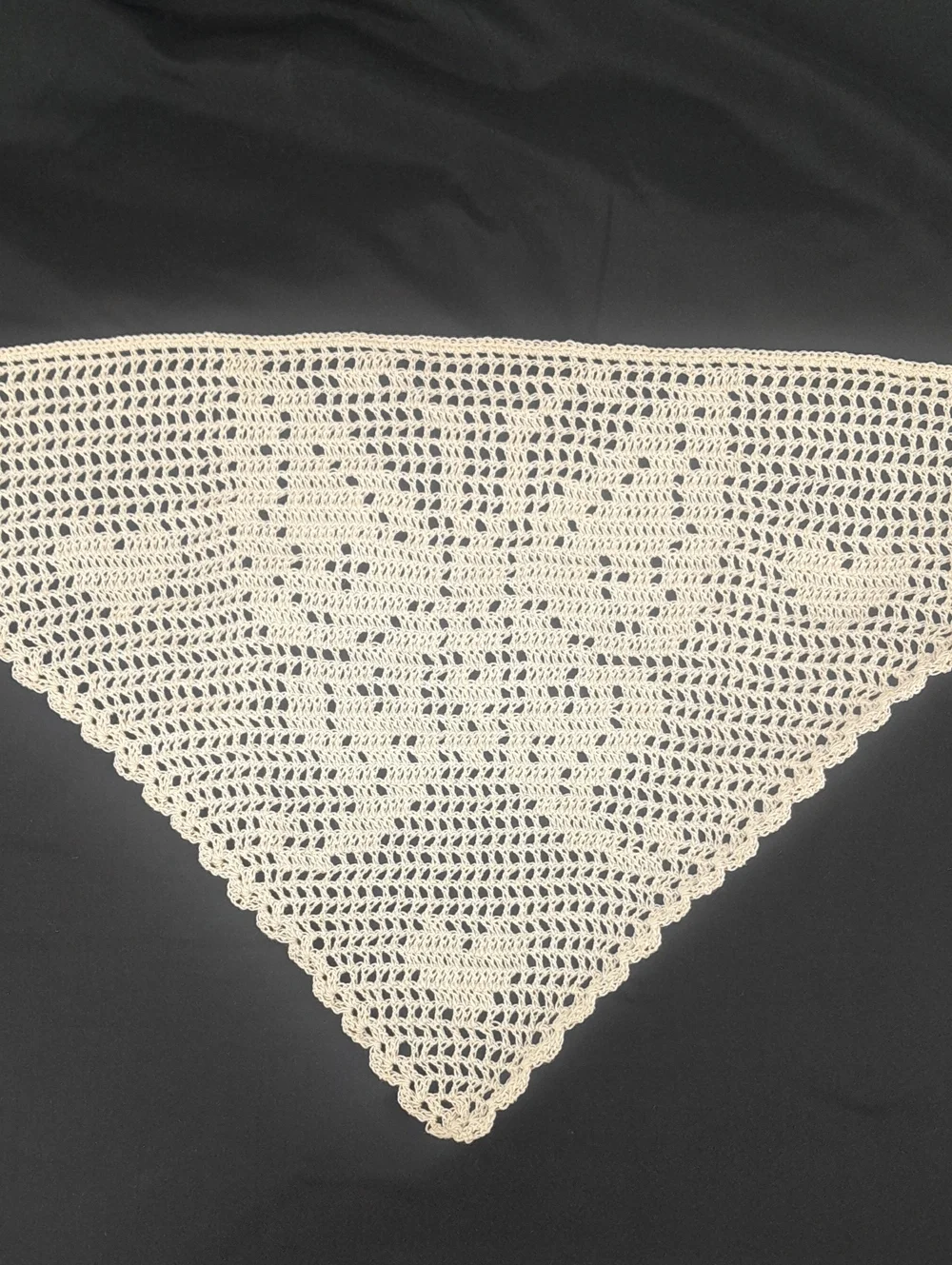 Handcrafted Cream Crochet Butterfly & Hearts Head Bandana Kerchief Tie Back